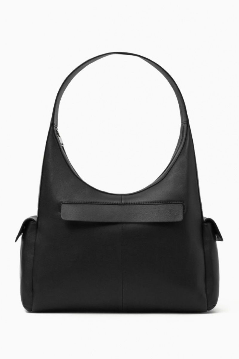 Black Cos Pocket Shoulder Bag Leather | BCAGM0825