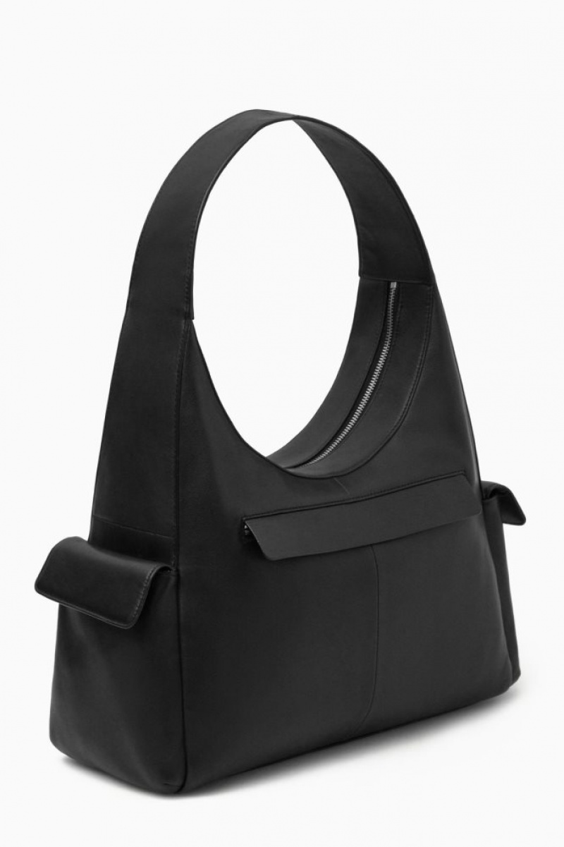 Black Cos Pocket Shoulder Bag Leather | BCAGM0825