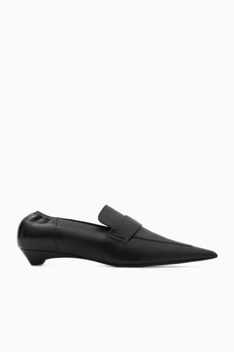 Black Cos Pointed Leather Kitten-heel Loafers | FRZTD0375