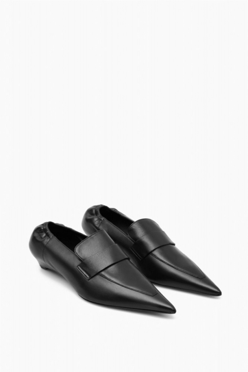 Black Cos Pointed Leather Kitten-heel Loafers | FRZTD0375