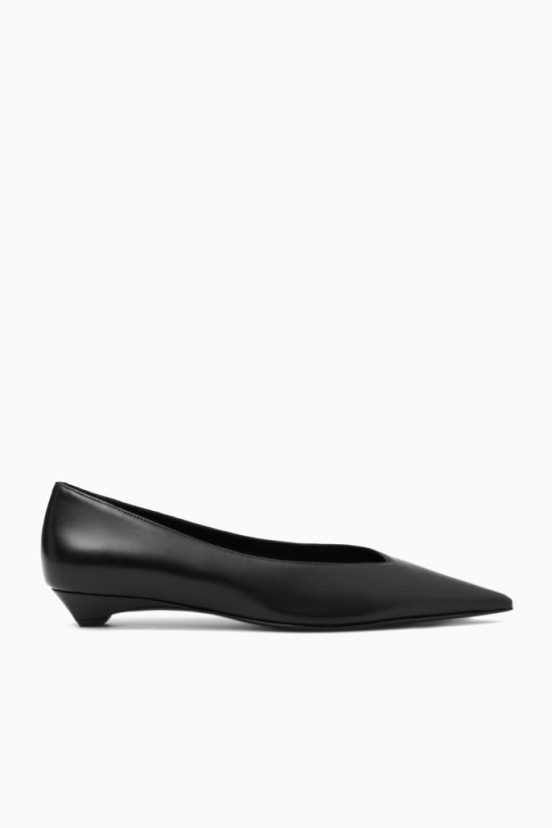 Black Cos Pointed Leather Kitten-heel Pumps | EKFZP6897