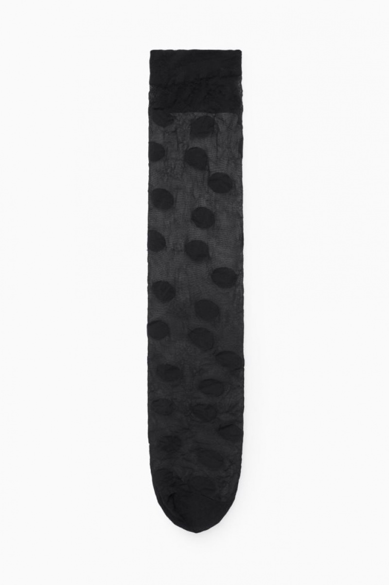 Black Cos Polka-dot Semi-sheer Knee-high Socks | OQTVX0823