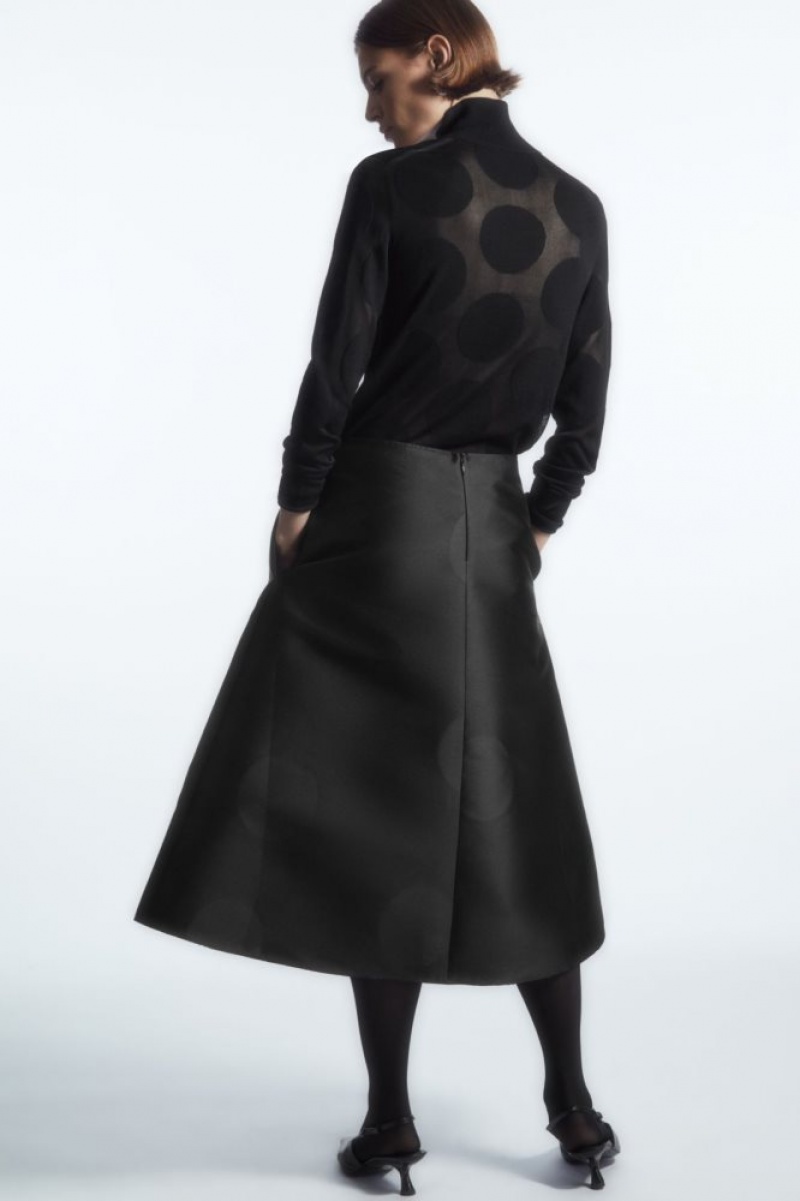 Black Cos Polka-dot Taffeta Midi Skirt | WIKCS6530