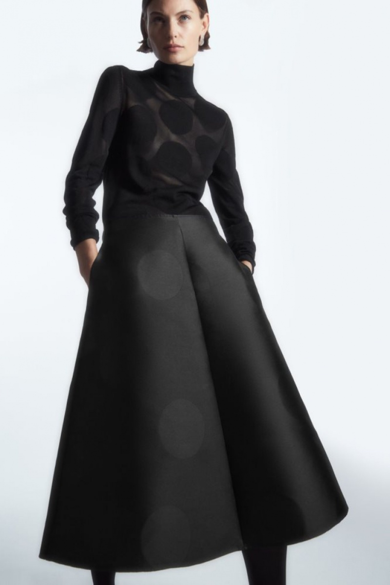 Buy Cos Skirts Cheap Black Polka dot Taffeta Midi Skirt Womens