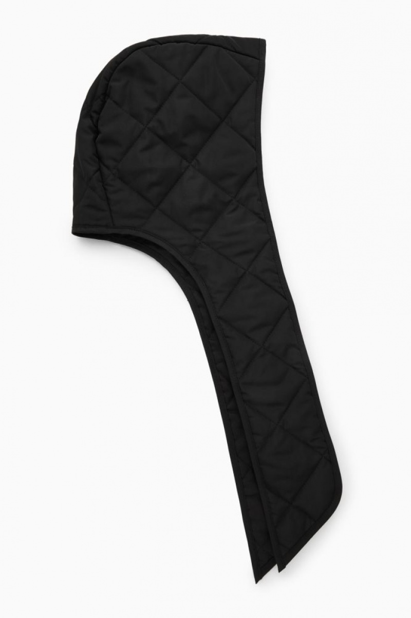 Black Cos Quilted Tie-front Hood | HQRBI5139