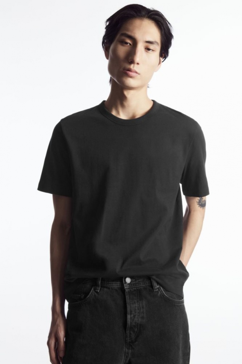 Black Cos Regular-fit Mid-weight Brushed T-shirt | BXZCE2165