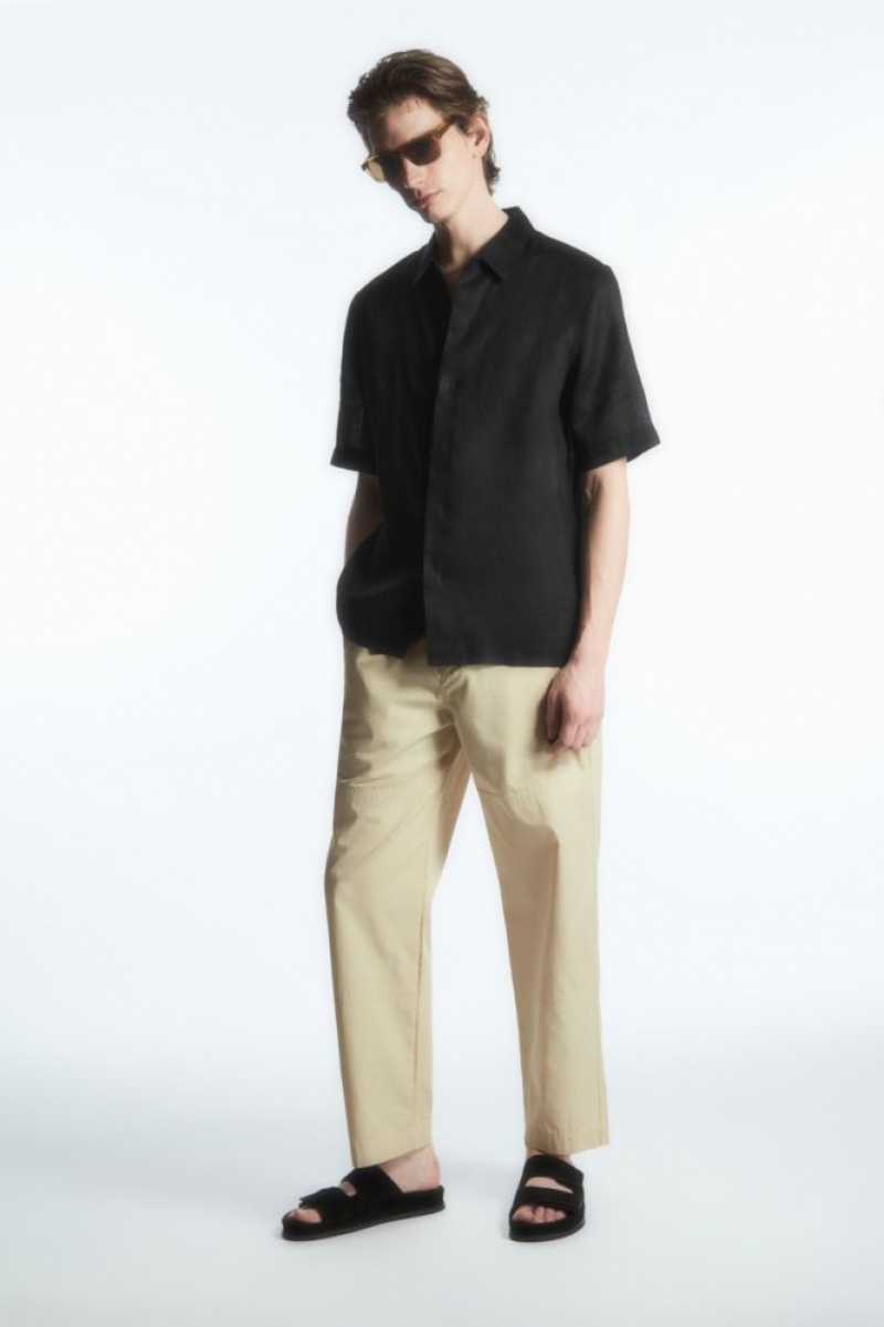 Black Cos Short-sleeved Linen Shirt | BGCZR3952