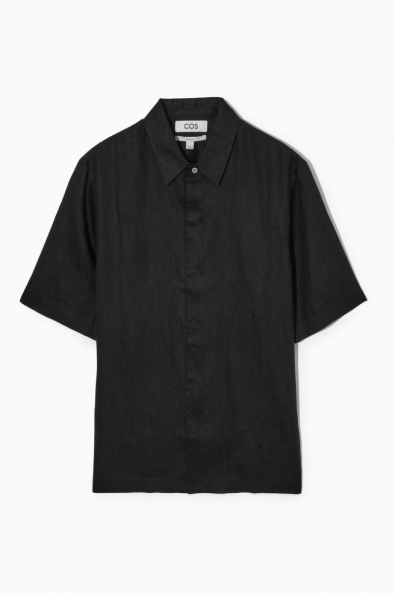 Black Cos Short-sleeved Linen Shirt | BGCZR3952