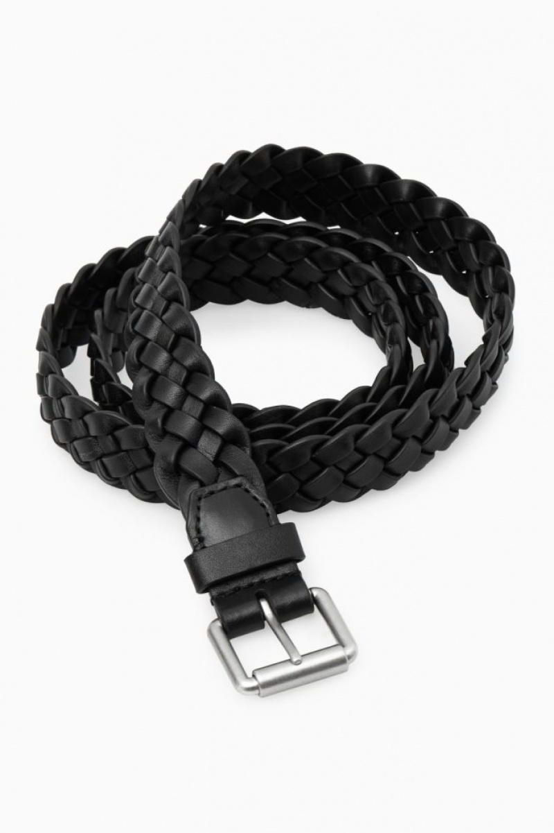 Black Cos Slim Woven Leather Belt | ARWFS2170