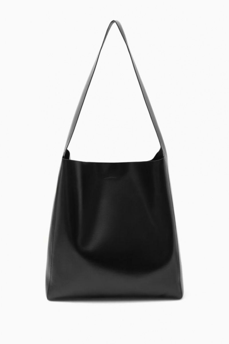 Black Cos Slouchy Shoulder Bag Leather | HKGEX1627