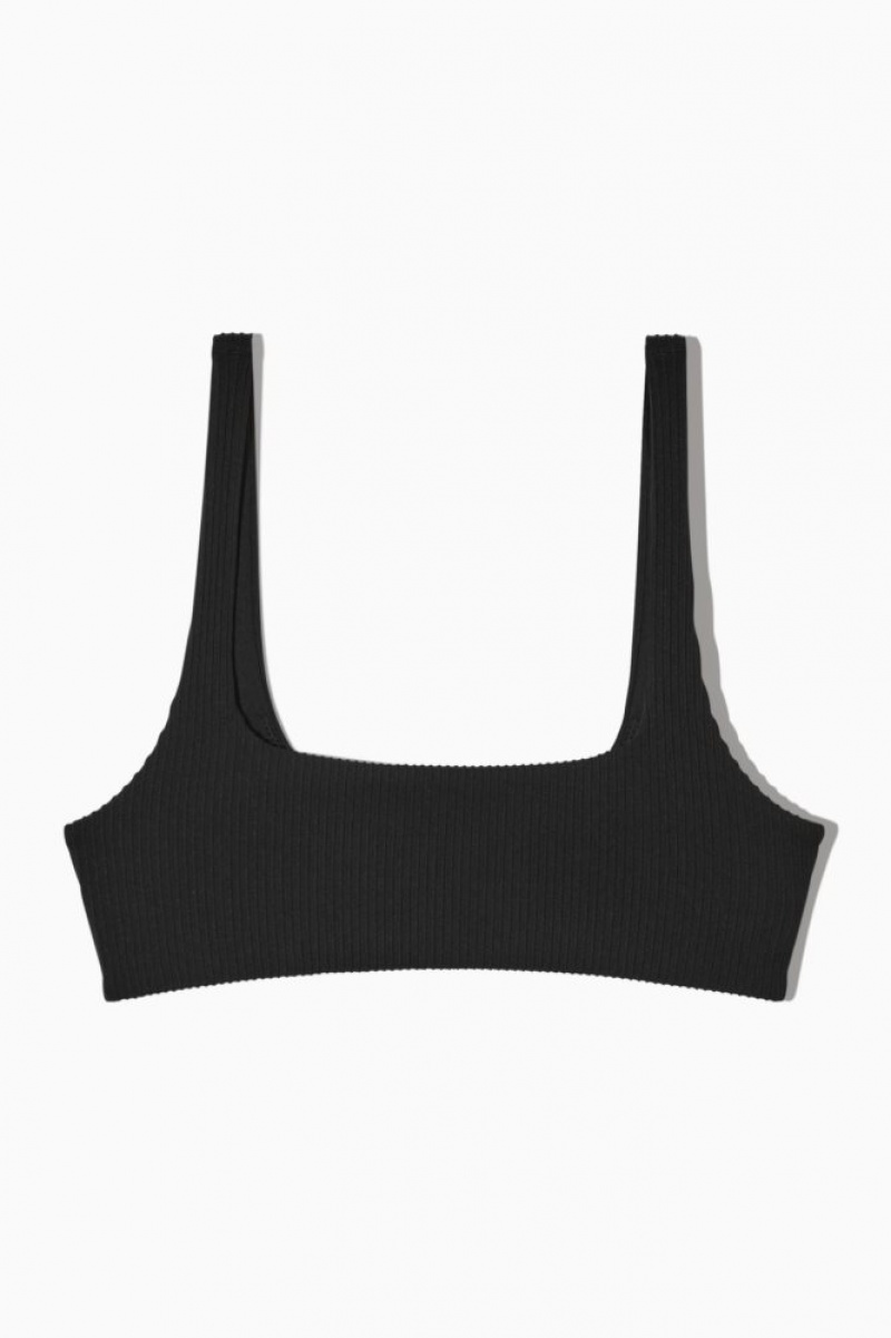 Black Cos Square-neck Ribbed Bikini Top | DVWCN4062