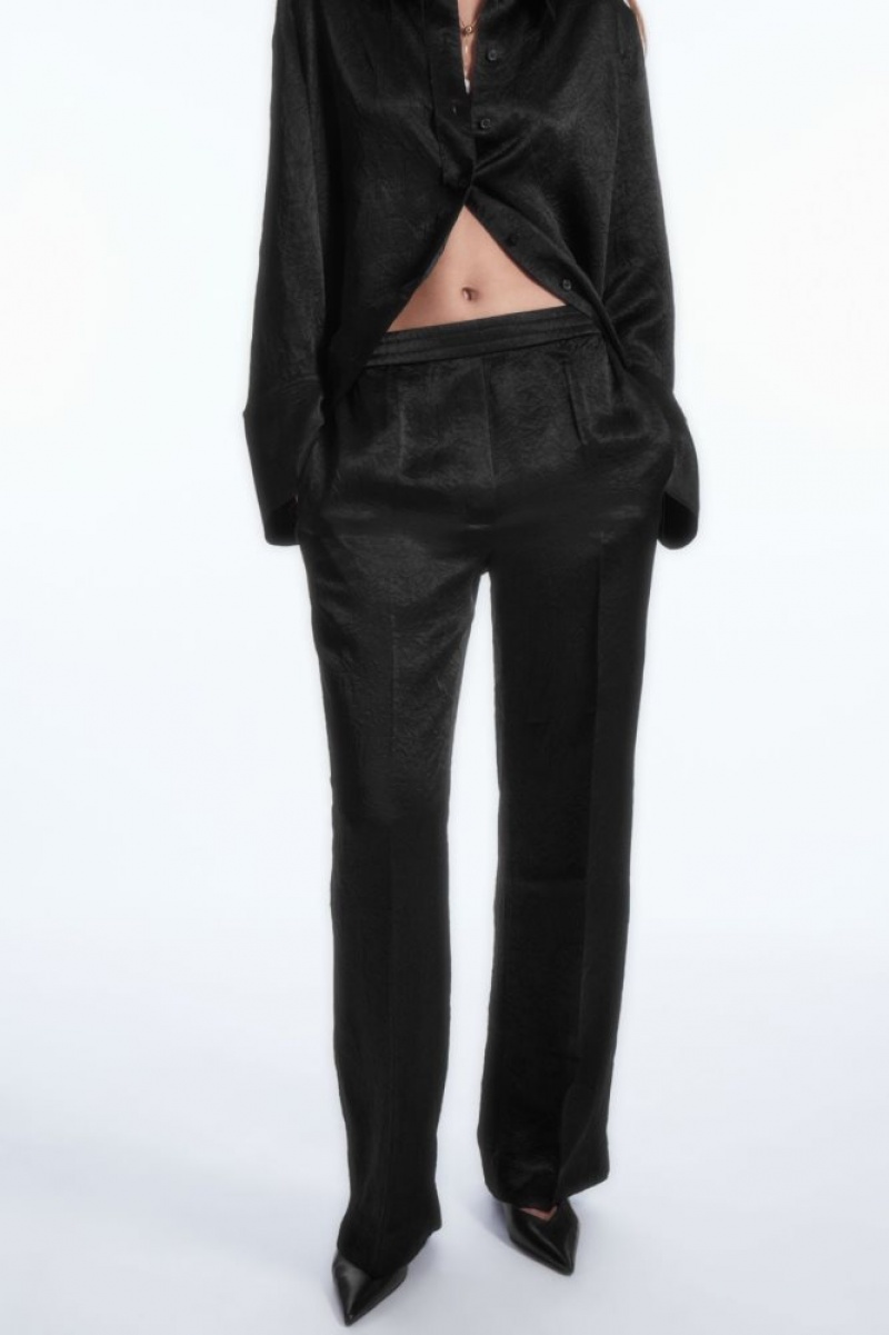 Black Cos Straight-leg Crinkled-satin Pants | DXARY3859