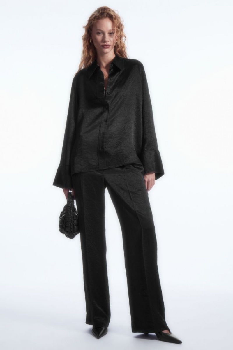 Black Cos Straight-leg Crinkled-satin Pants | DXARY3859