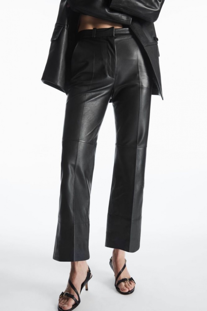 Black Cos Tailored Flared Leather Pants | MBWUL7259