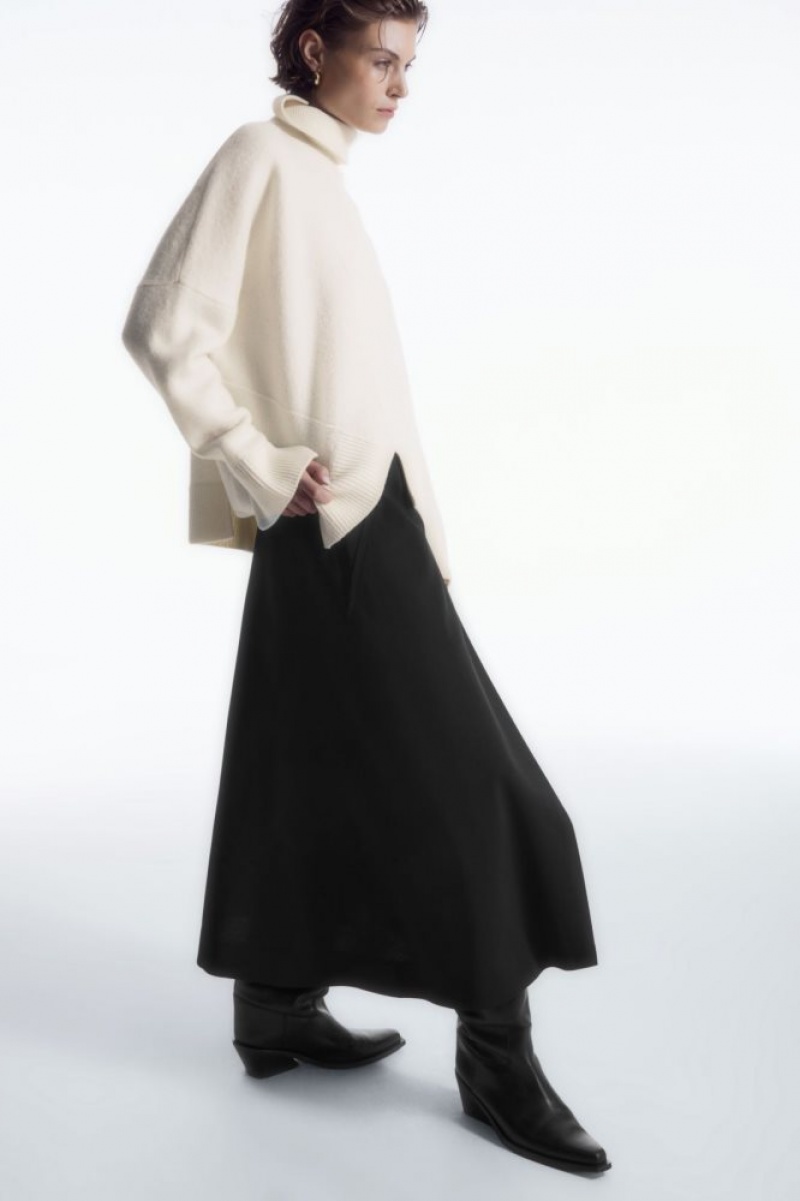 Black Cos Tailored Wool Midi Wrap Skirt | WABZP2697