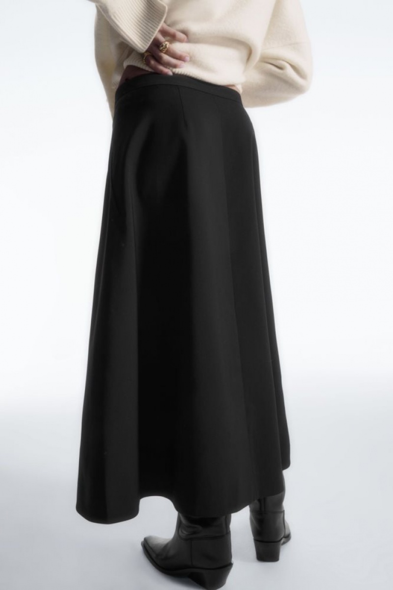 Black Cos Tailored Wool Midi Wrap Skirt | WABZP2697