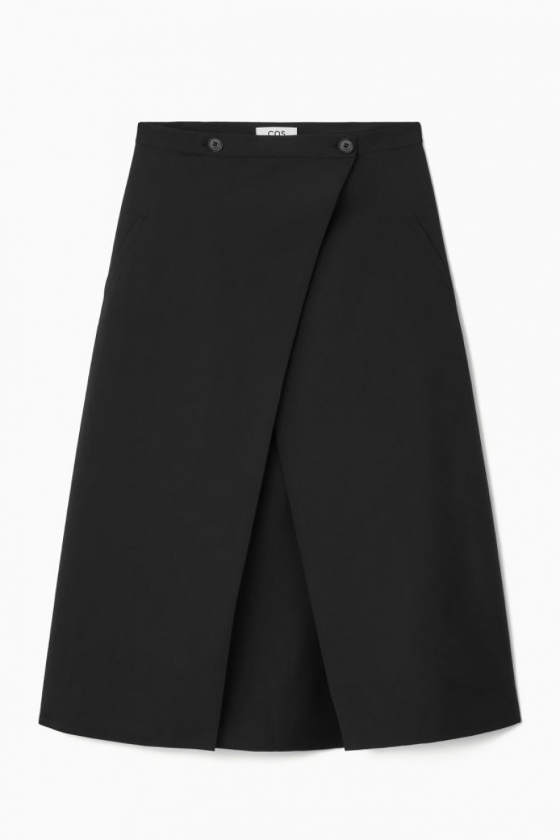 Black Cos Tailored Wool Midi Wrap Skirt | WABZP2697