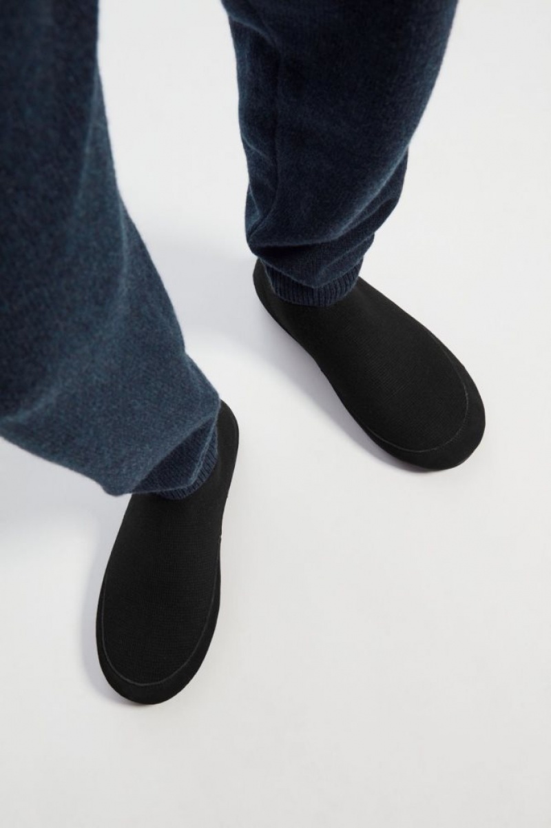 Black Cos Teddy-lined Knitted Slippers | CTHNG1793