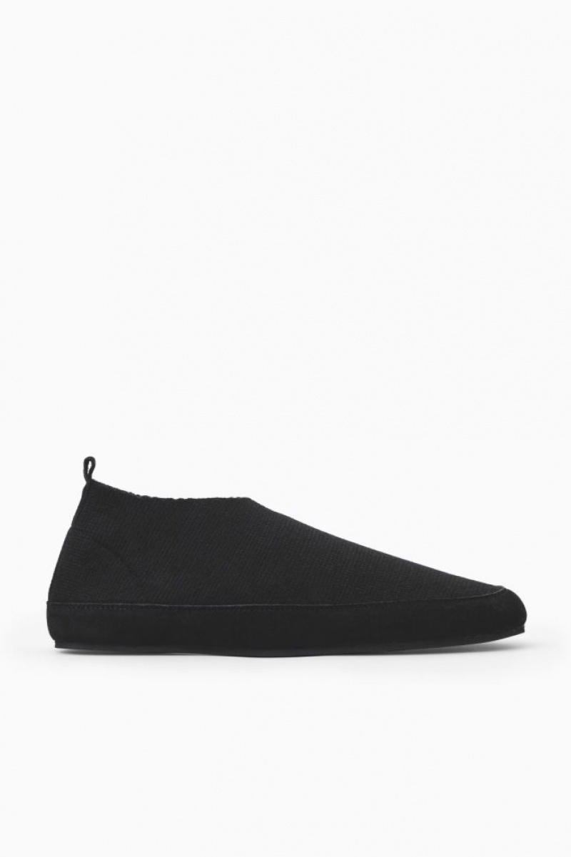 Black Cos Teddy-lined Knitted Slippers | CTHNG1793