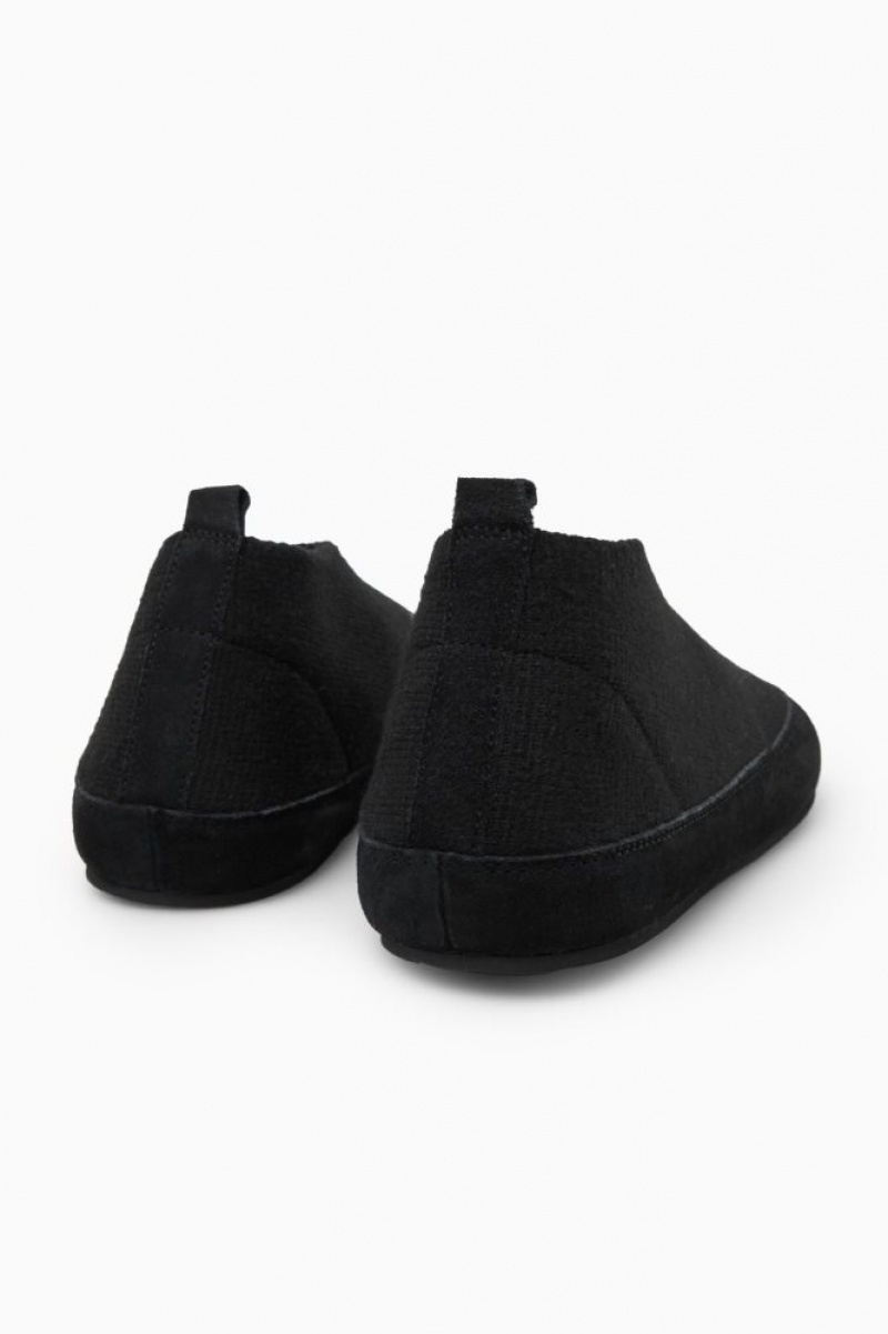 Black Cos Teddy-lined Knitted Slippers | CTHNG1793