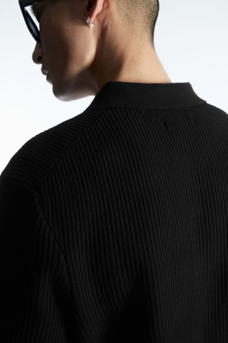 Black Cos Textured Knitted Polo Shirt | IABGF7924