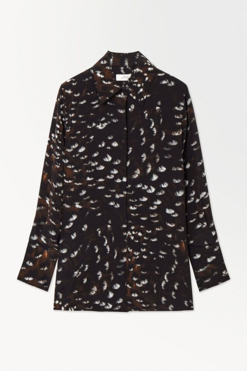 Black Cos The Feather-print Silk Shirt | FOWHM4891