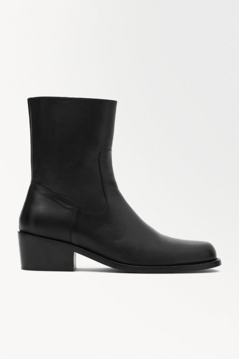 Black Cos The Heeled Leather Boots | NTOHC7452