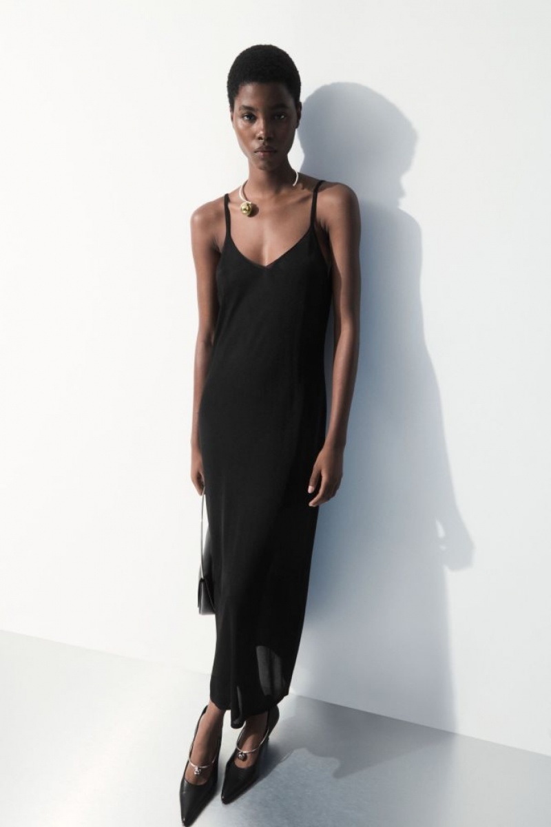 Black Cos The Sheer Knitted Slip Dress | YFAOD5347