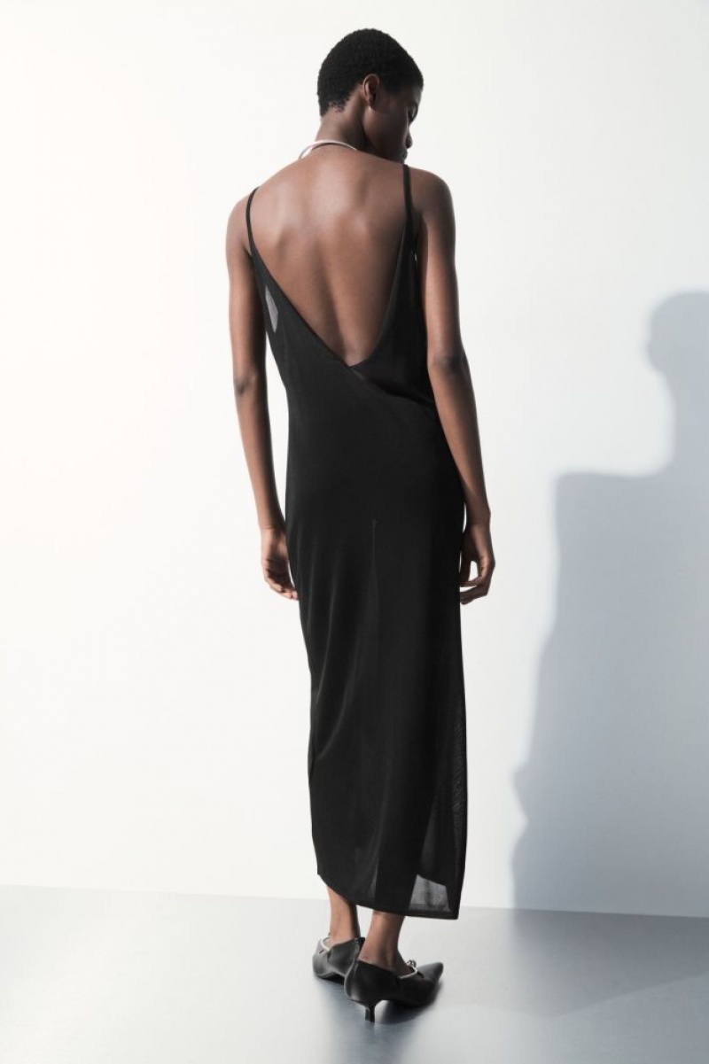 Black Cos The Sheer Knitted Slip Dress | YFAOD5347