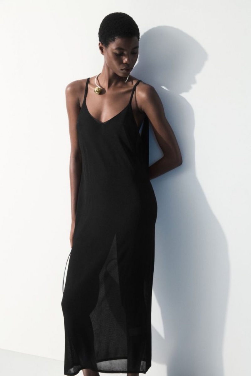 Black Cos The Sheer Knitted Slip Dress | YFAOD5347