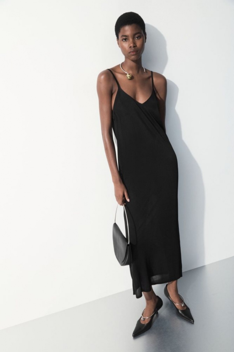 Black Cos The Sheer Knitted Slip Dress | YFAOD5347