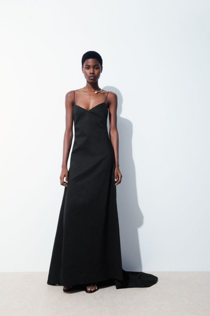 Black Cos The V-neck Linen Maxi Dress | DCARG2693