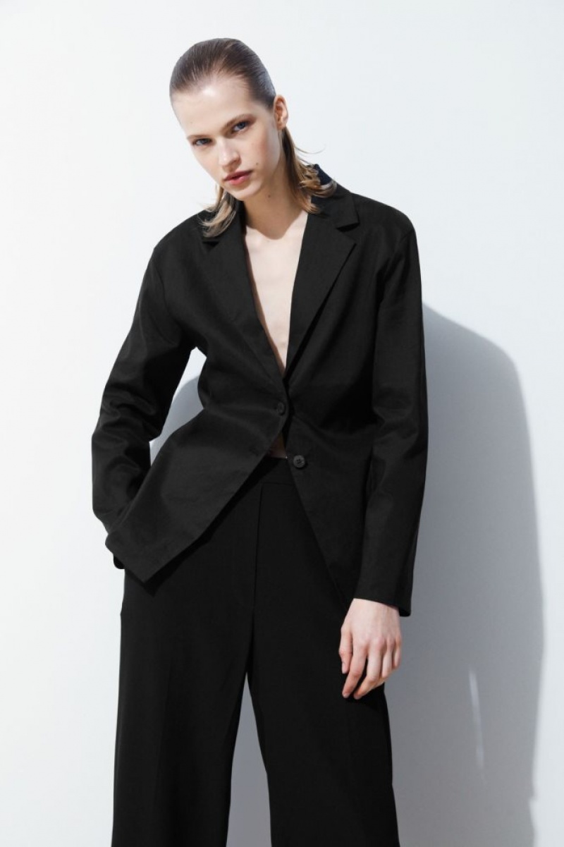 Black Cos The Waisted Linen Blazer | IWFLP8967