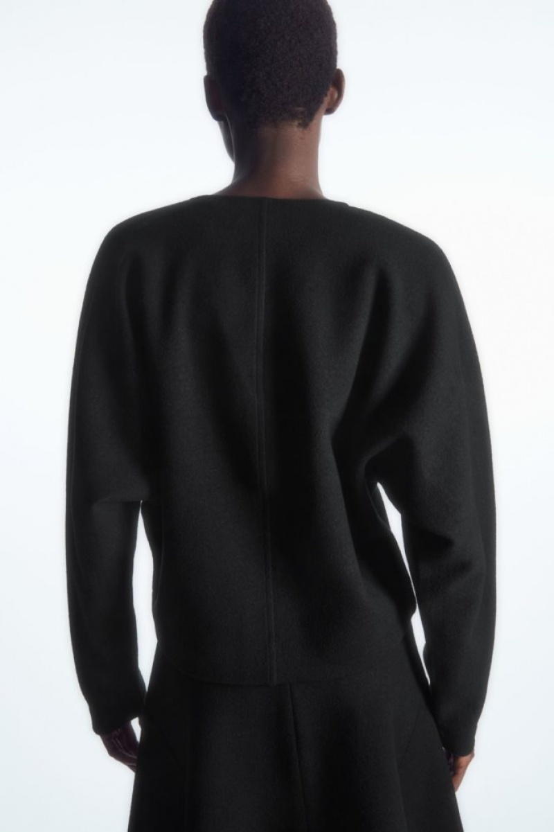 Black Cos V-neck Boiled-wool Jumper | CZBYU2370