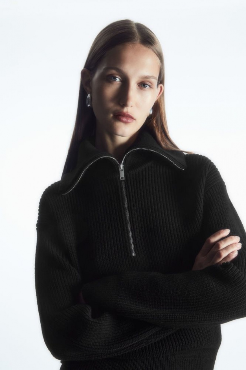 Black Cos Wool And Cotton Half-zip Sweater | FPSTK5763