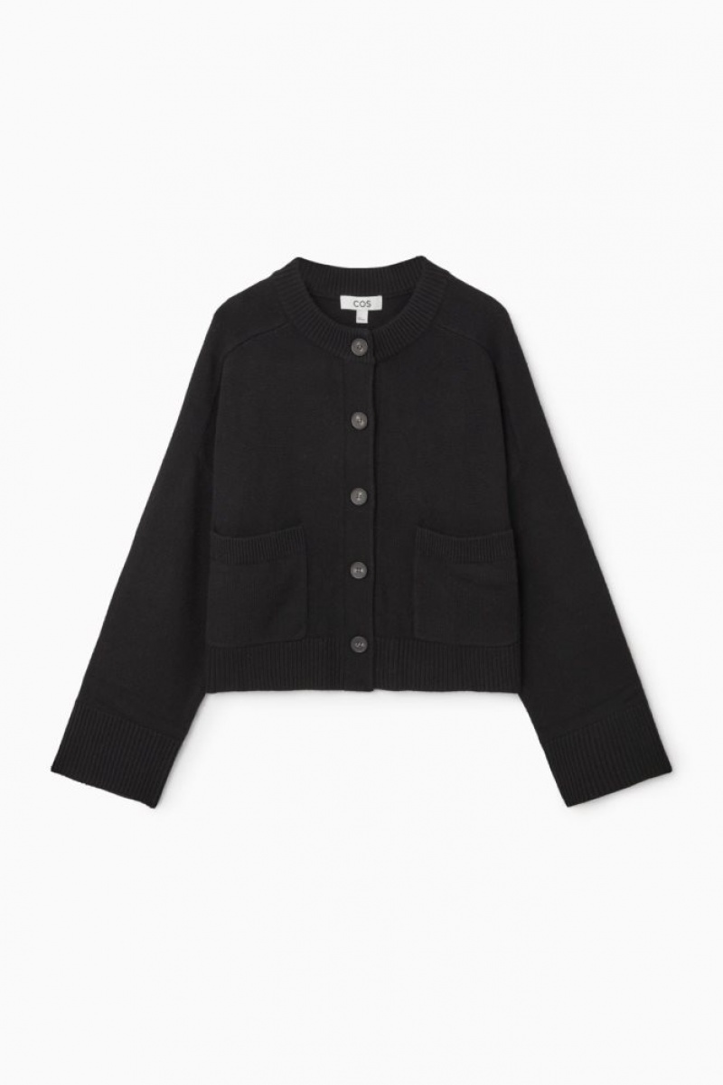 Black Cos Wool Crew-neck Cardigan | GMKQW0541