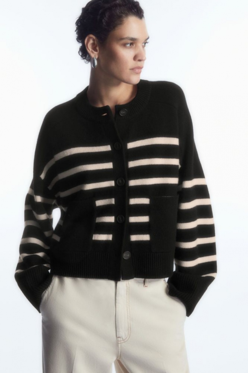 Black Cos Wool Crew-neck Cardigan | MXYRU9807