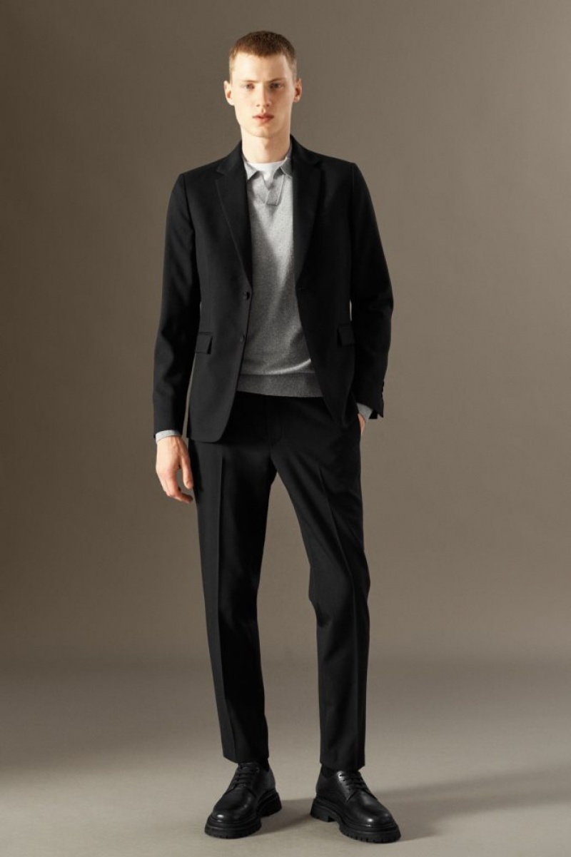 Black Cos Wool-hopsack Trousers - Slim | PFIKB1632