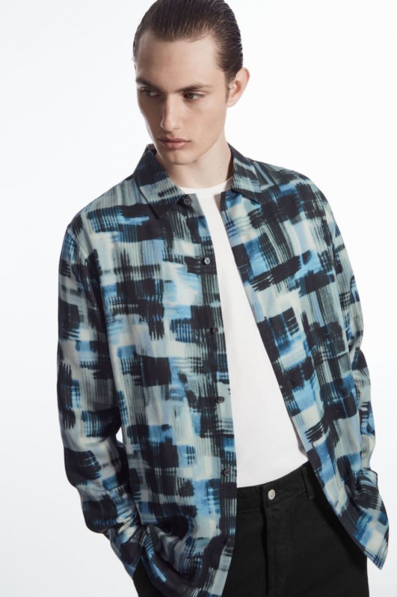 Black / Blue / White Cos Brushstroke-print Shirt | ZBVEK7586