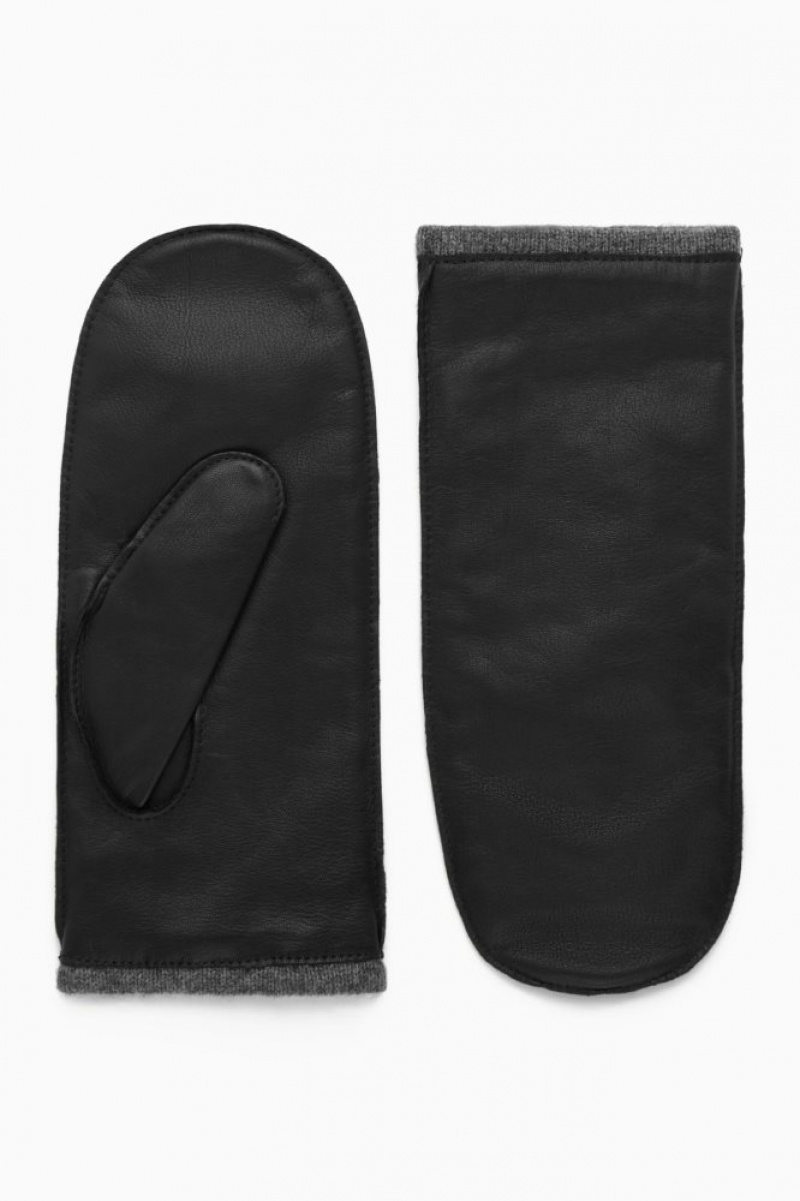 Black / Brown Cos Cashmere-lined Leather Mittens | BVFMA5701