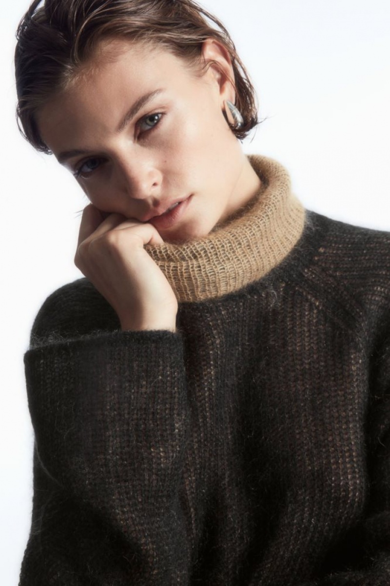 Black / Brown Cos Two-tone Mohair Turtleneck Sweater | IAHNG7956