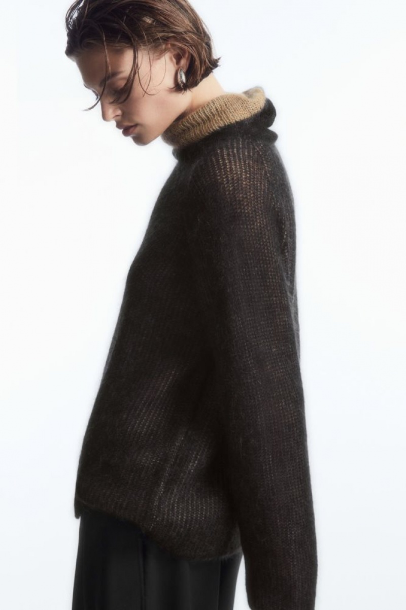 Black / Brown Cos Two-tone Mohair Turtleneck Sweater | IAHNG7956