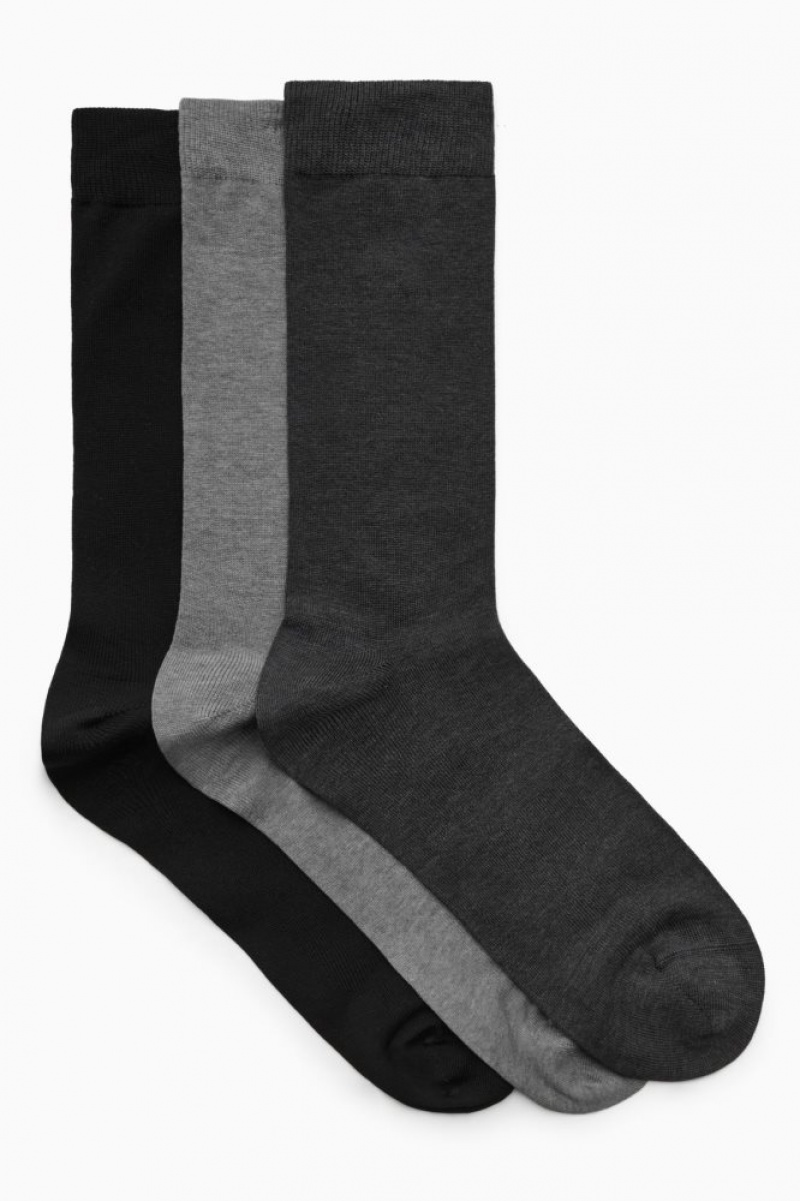 Black / Dark Grey / Light Grey Cos 3-pack Mercerised Cotton Socks | FSAOU6980