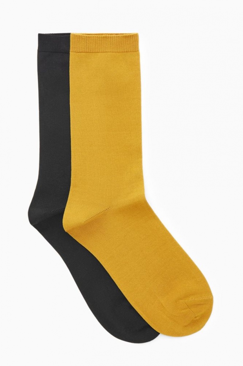 Black / Dark Yellow Cos 2-pack Mercerised Cotton Socks | ZSLHX6302