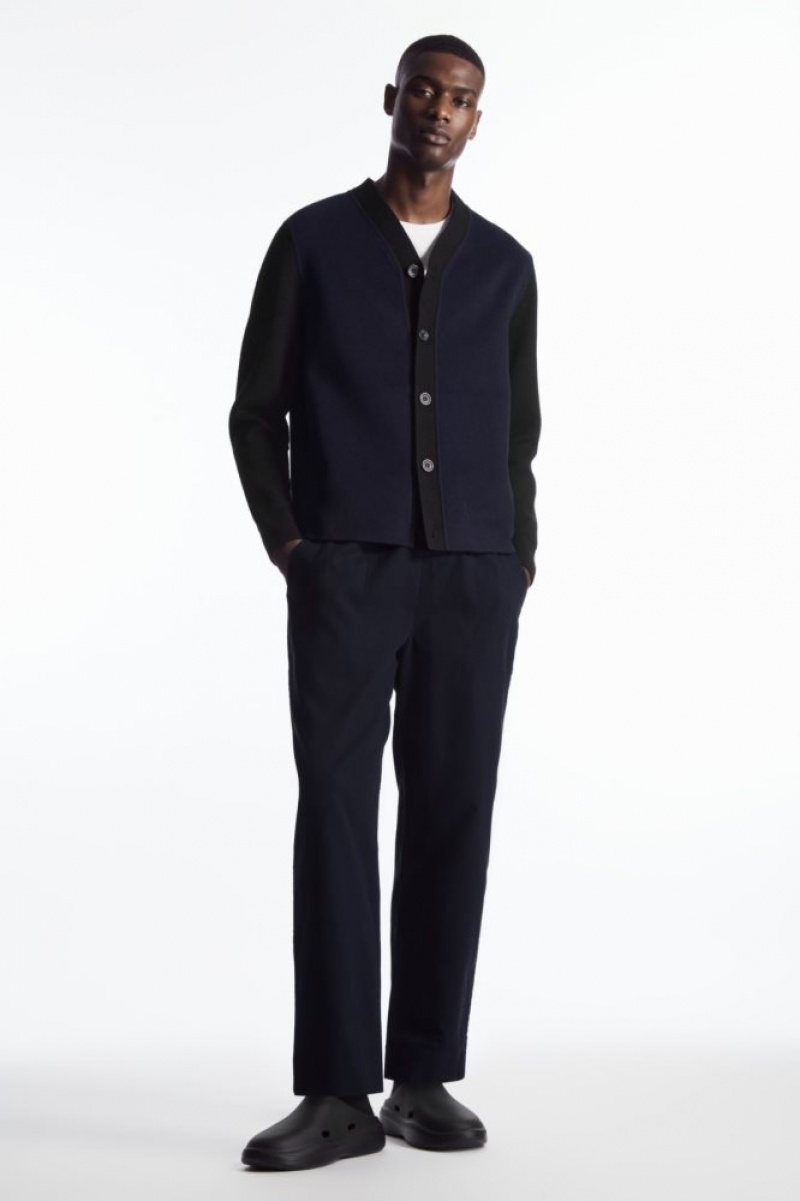 Black / Navy Cos Color-block Paneled Wool Cardigan | FRDTV5948