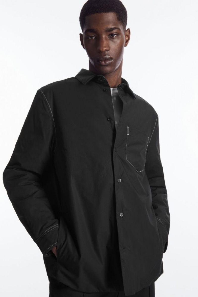 Black / White Cos Contrast-stitch Padded Overshirt | HSNMT2461