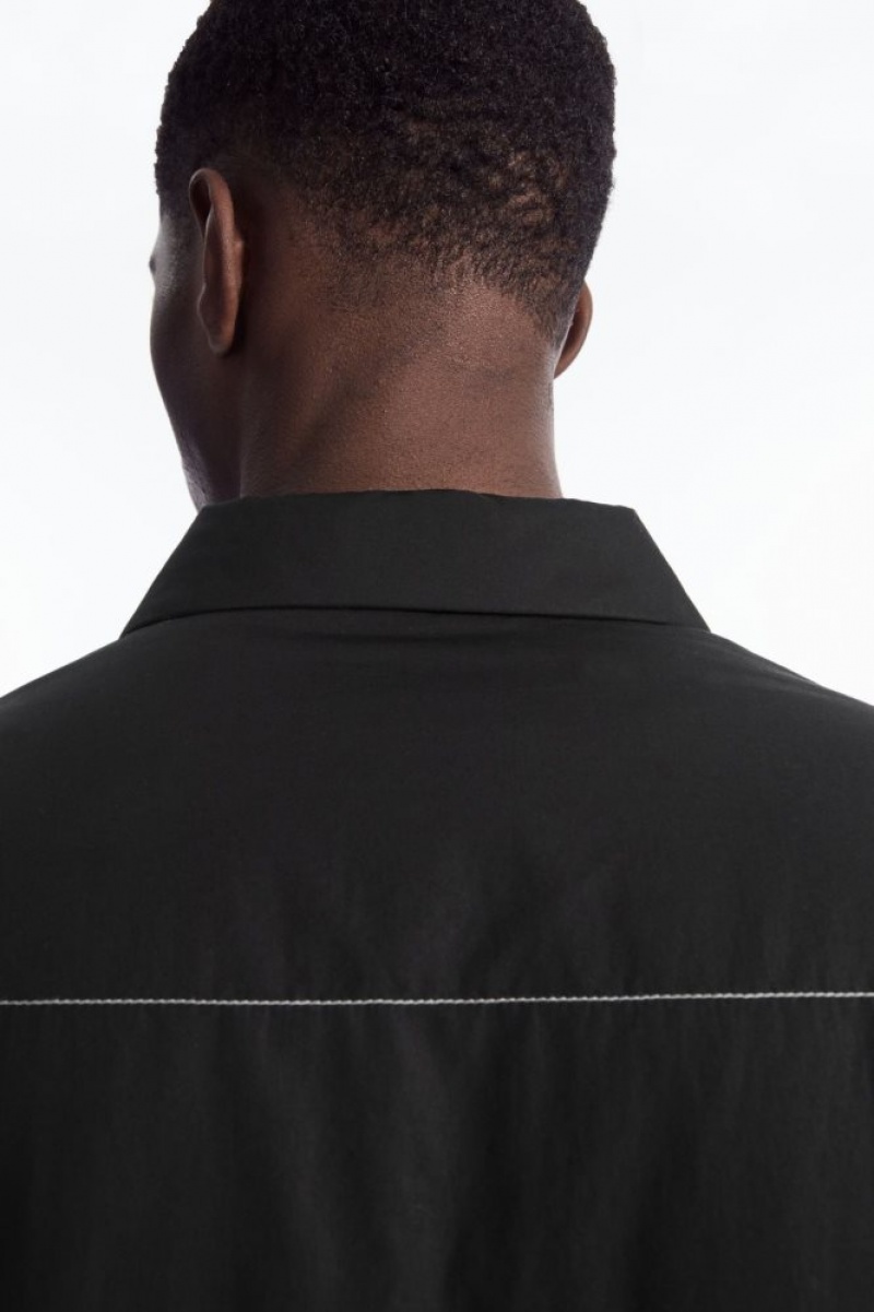 Black / White Cos Contrast-stitch Padded Overshirt | HSNMT2461