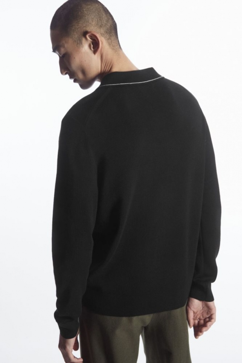 Black / White Cos Contrast-stitch Wool Polo Shirt | MRIAC9631