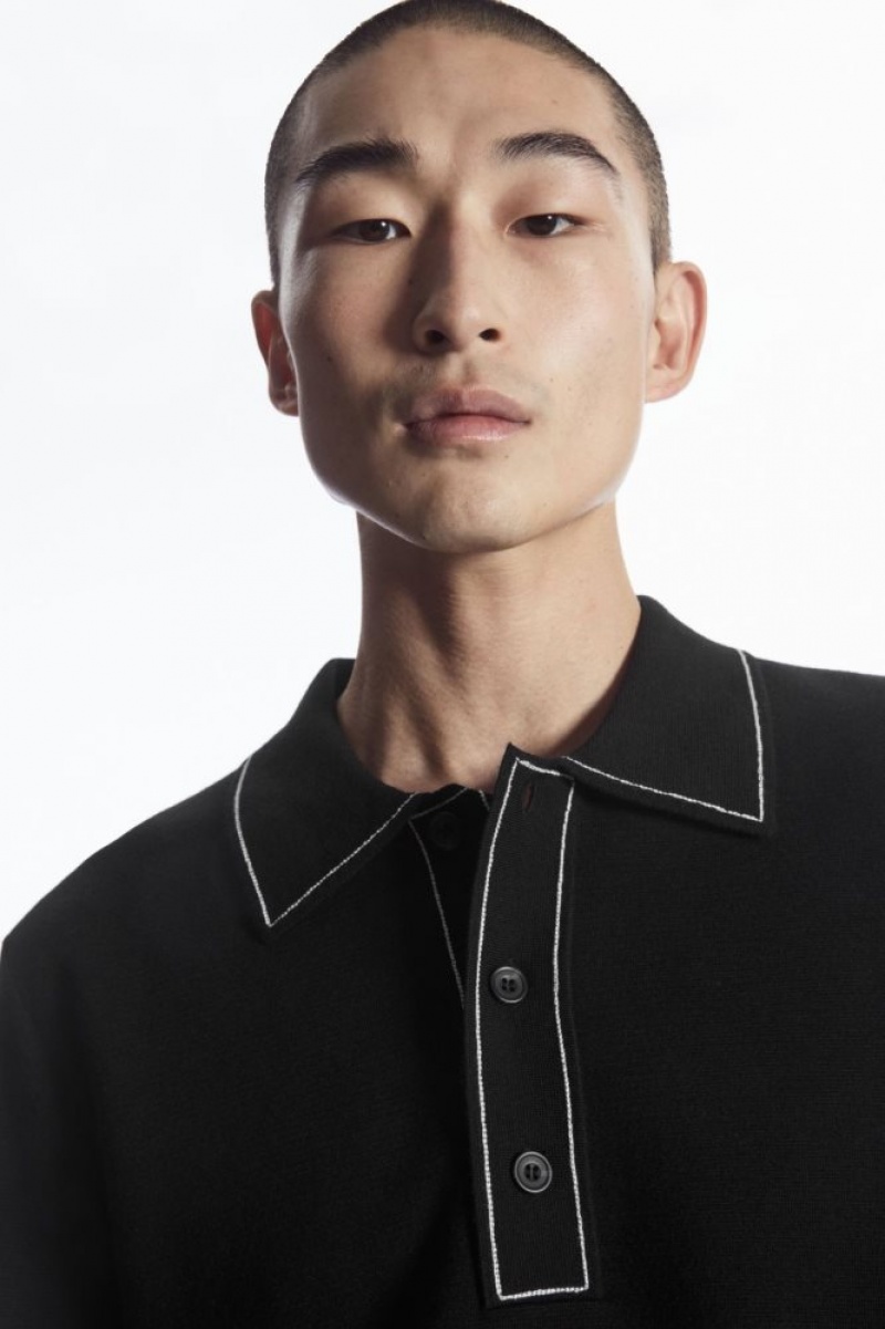 Black / White Cos Contrast-stitch Wool Polo Shirt | MRIAC9631