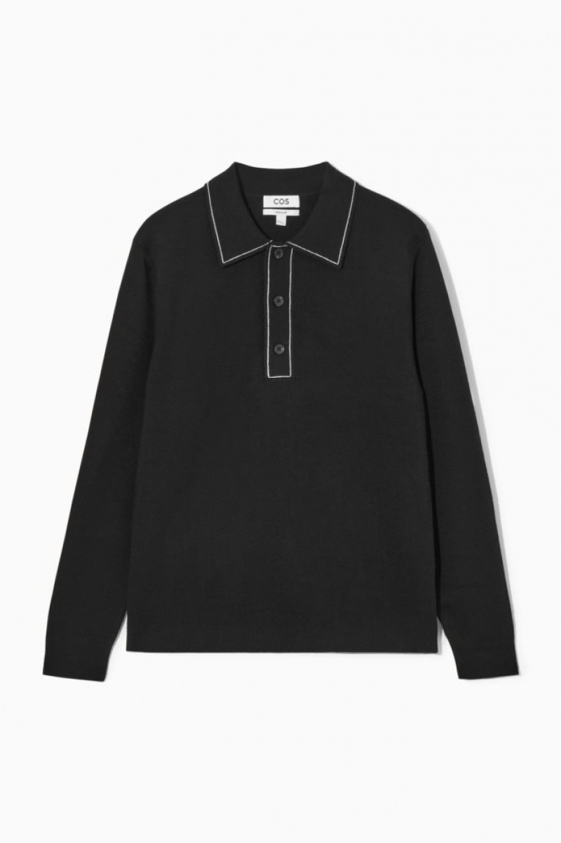 Black / White Cos Contrast-stitch Wool Polo Shirt | MRIAC9631